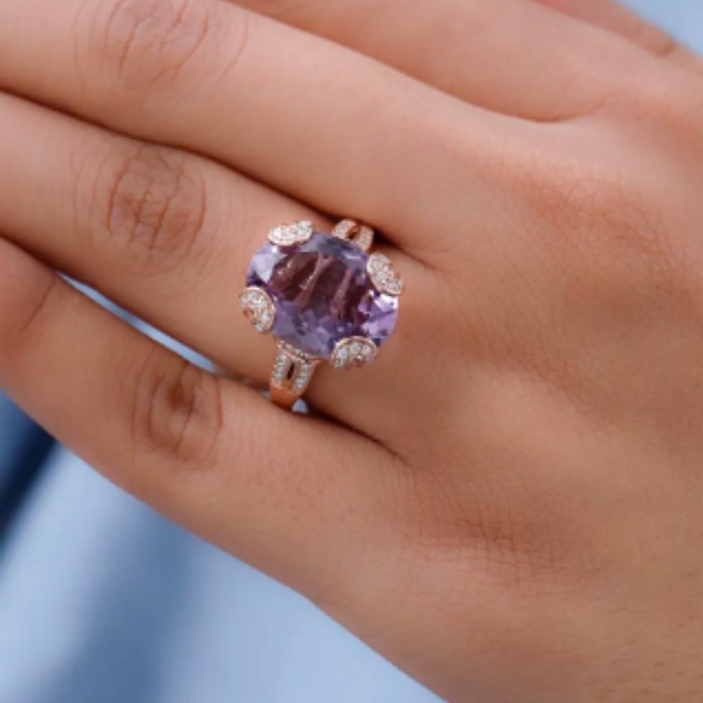 Gorgeous Rose De France Amethyst and Moissanite Ring